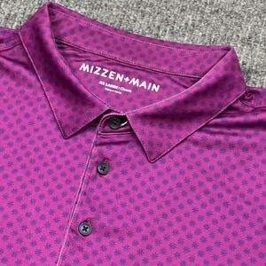 Mizzen Main Golf Polo Shirt Men 2XL XXL Flowers Magenta Performance Floral Print